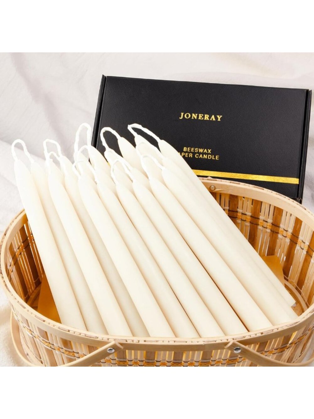 Natural Ivory Beeswax Taper Candles - 10 Inch, Dripless, 9 Hour Burn Time, Home